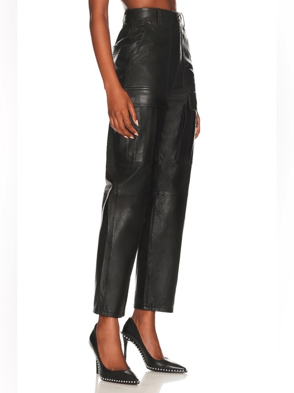GRLFRND Black Leather Cargo Trousers - Picture 3 of 8